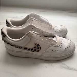 Nike White Sneakers with Animal Print Swoosh